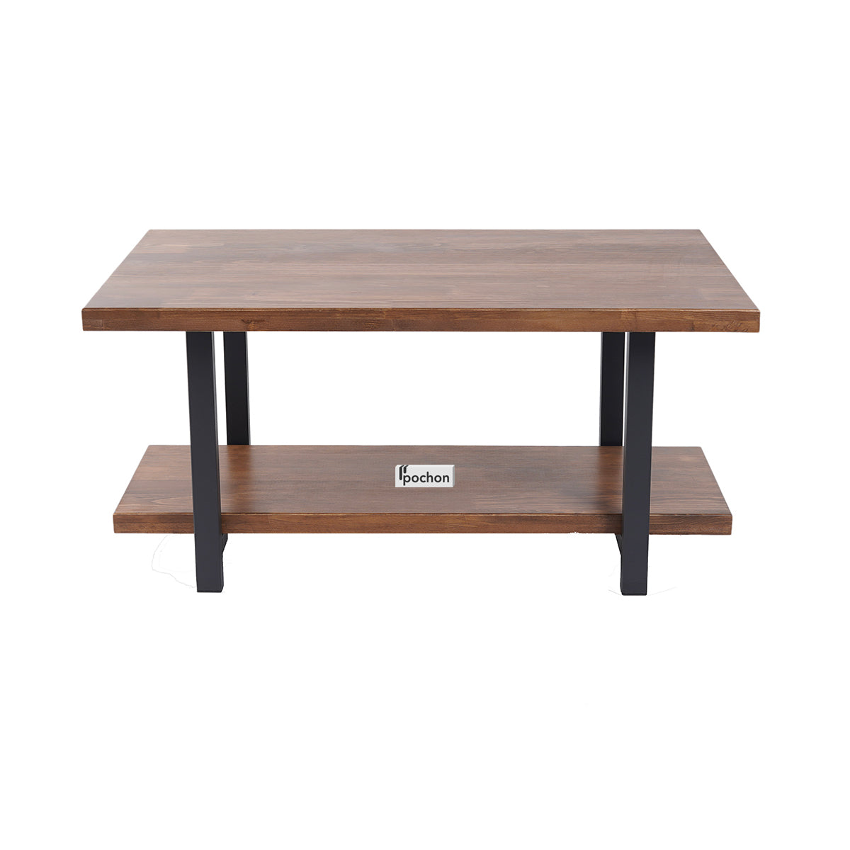 Massief Houten Natuurlijke Salontafel Met IJzeren Frame 2-Laags Tafel  Pochon