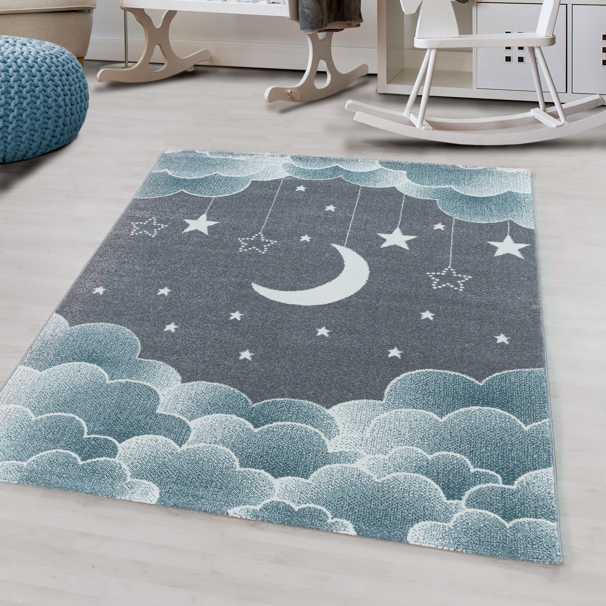 Tapijt Funny - 80x150 - Maan en Sterren - Blauw  Pochon