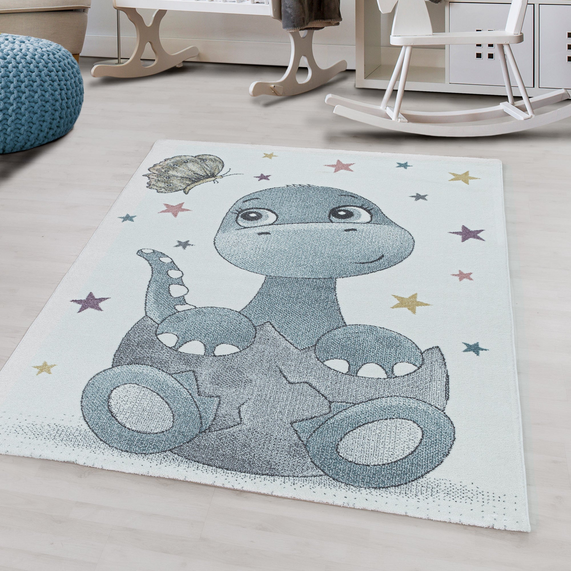 Tapijt Funny - 80x150 - Dinosaurus - Blauw  Pochon