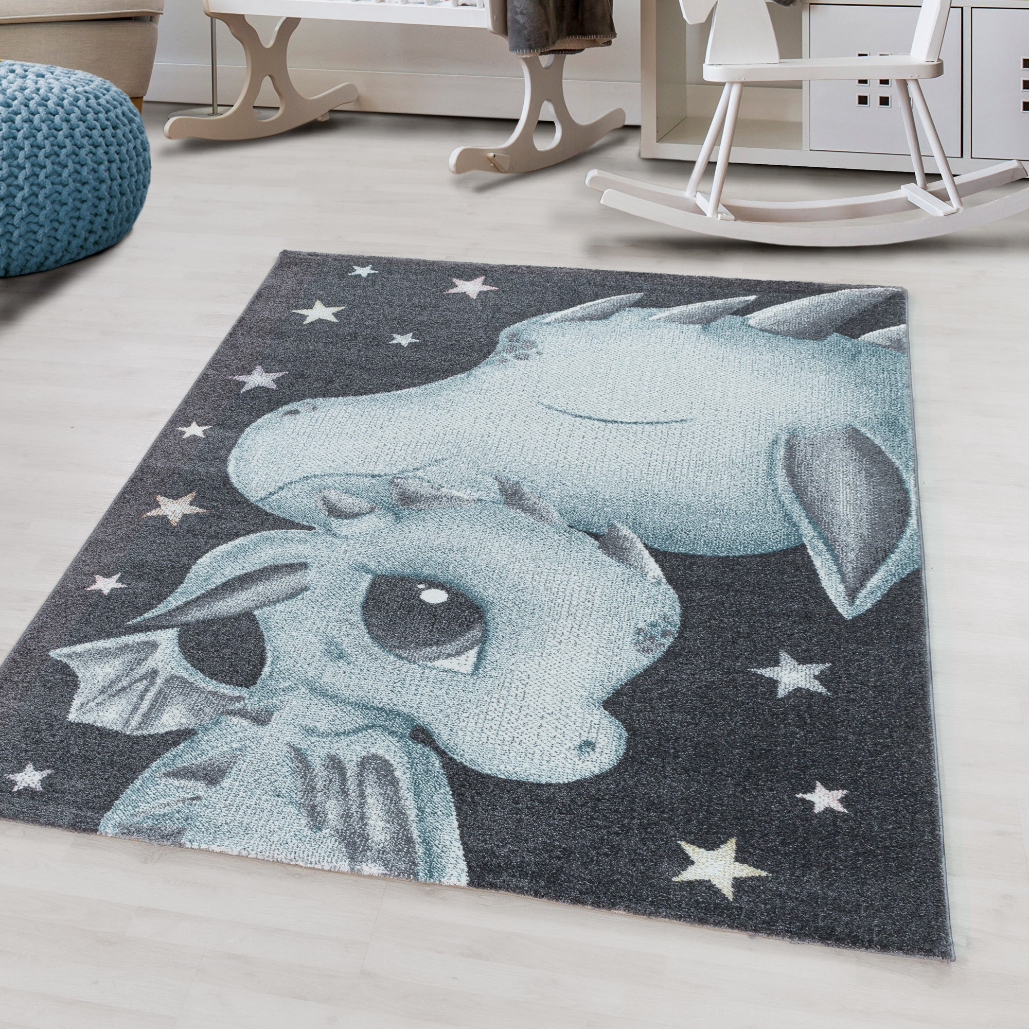 Tapijt Funny - 80x150 - Draak - Blauw  Pochon