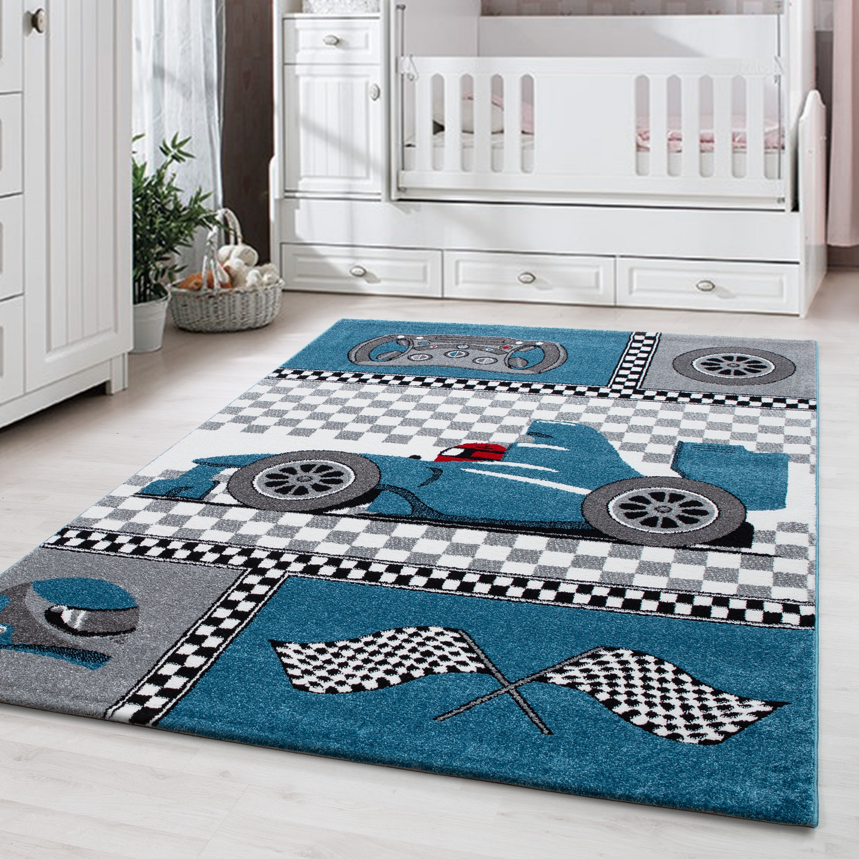 Tapijt Kids - 80x150 - Race Auto - Blauw  Pochon