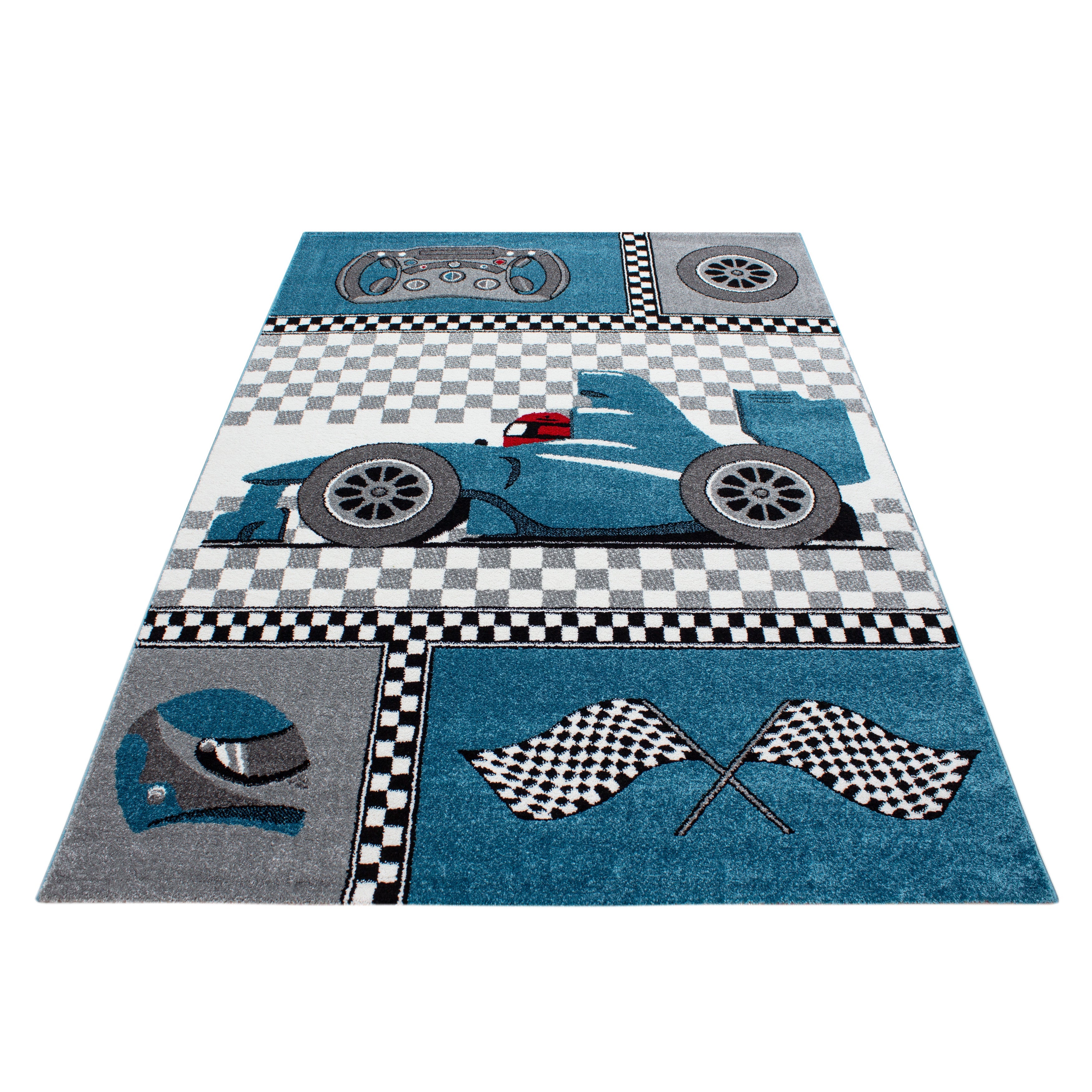 Tapijt Kids - 80x150 - Race Auto - Blauw  Pochon